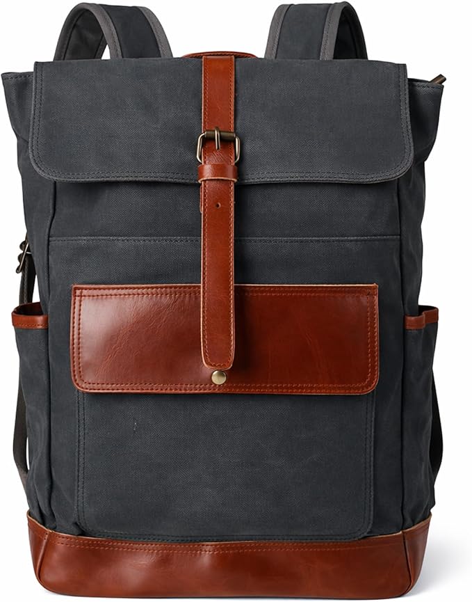 Heavy-Duty Wax Canvas with Top Layer Cowhide Retro Backpack Suitable for Men and Women'S Leisure/Hiking/Traveling/College Canvas Backpack(8431-Army Green)
