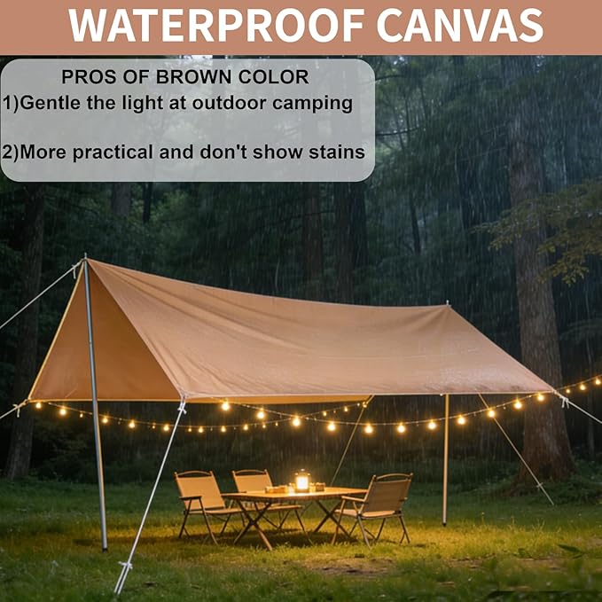 DANCHEL OUTDOOR Waterproof Bell Tent Awning 4 Season Camping Tarp – Portable Canopy Cover with Poles Lightweight Glamping Accessories Rectangle
