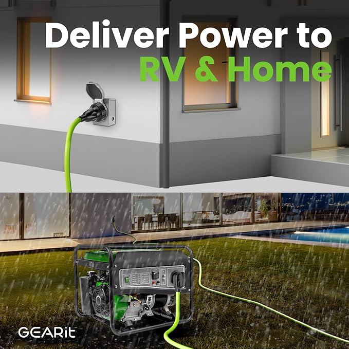 GEARit 20-Amp RV Power Extension Cord125-Volt 3-Prong NEMA TT-30P to L5-30R Twist Locking Adapter 10/3 STW 10AWG Gauge 3C RV Trailer Camper ETL Listed 100 Feet (30.4 Meters)