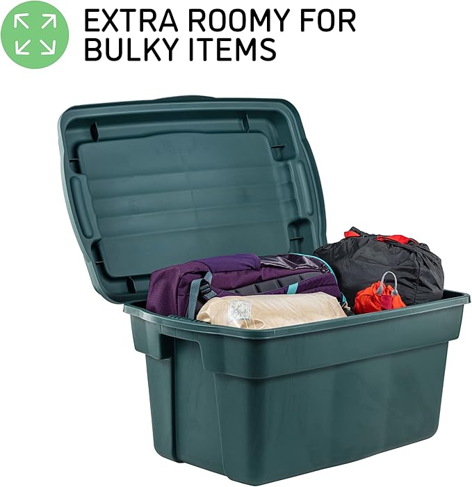 Rubbermaid ECOSense High-Top Storage Totes 28 Gal Pack of 3 Durable Reusable Large Plastic Storage Bins with Resting Hinged Lid Made from Recycled Materials