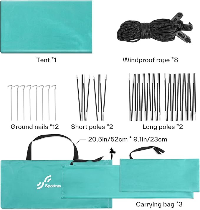 Sportneer Beach Tent Sun Shelter: UPF 50+ UV Protection Beach Canopy Tent Sun Shade for 2-3 Person Easy Set Up Canopy with 8 Wind Ropes and 12 Ground Stakes for Beach Size 96.5''x55.7''