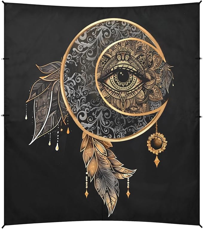 ALAZA Crescent Moon Dreamcatcher Witchy Beach Tent Sun Shelter UPF50+ Protection Beach Shade Canopy w/ 4 Sandbags for Outdoor Camping Fishing Backyard Fun Picnic 10x9 ft