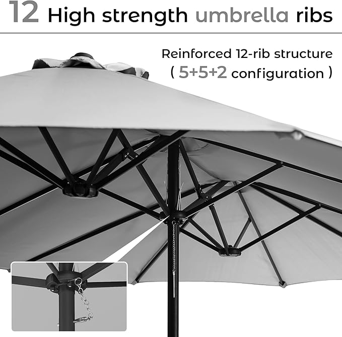 DomeShade 15ft Patio Umbrella with BaseLarge Outdoor Double-Sided Rectangle Umbrella with Crank Handle Market Umbrella for Poolside Garden Deck Backyard Beach Pools Gray