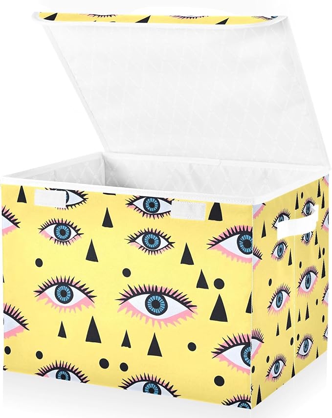 Eyes Yellow Storage Cube Bins Basket with Lid Collapsible Flip-top Fabric with Handle for Home Bedroom Closet Office 16.5×12.6×11.8 in