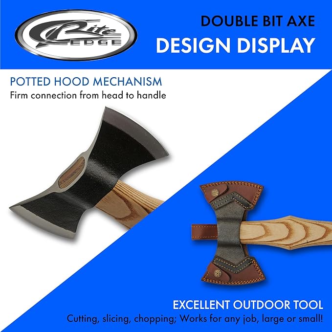 16 Ashwood Handle Double Bit Carbon Steel Outdoor Chopping Hand Axe with Sheath