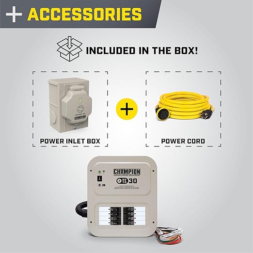 Champion Power Equipment 30-Amp Indoor-Rated Manual Transfer Switch with 25-Foot Generator Power Cord and Weather-Resistant Power Inlet Box