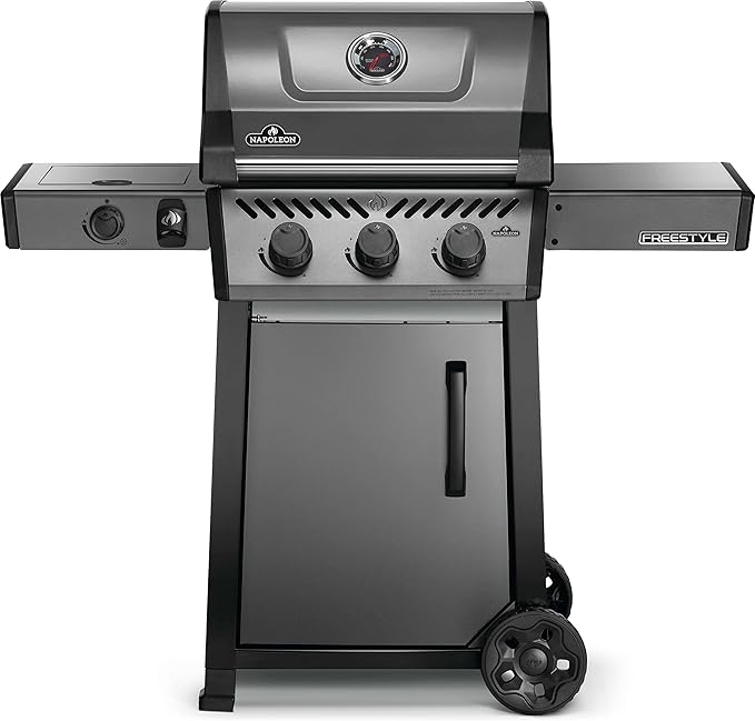 Napoleon Freestyle 365 Propane Gas Outdoor Grill with Range Side Burner Graphite Grey – 4-Burner BBQ for Versatile Cooking