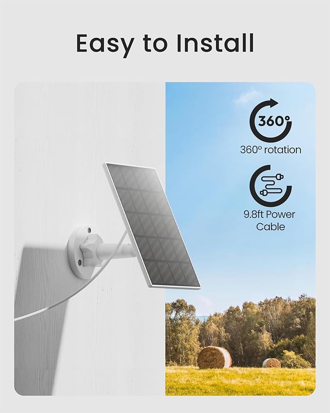youkey 3W Solar Panel for youkey S320 Outdoor Battery Cameras Type-C Cable IP65 Waterproof 360° Adjustable Bracket 9.8ft Cable Monocrystalline Silicon Solar Panel
