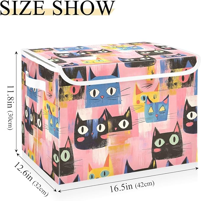 Storage Cube with Lid Abstract Cat Face Print 16.5×12.6×11.8 IN Collapsible Large Capacity Foldable Storage Basket Bin Organizer