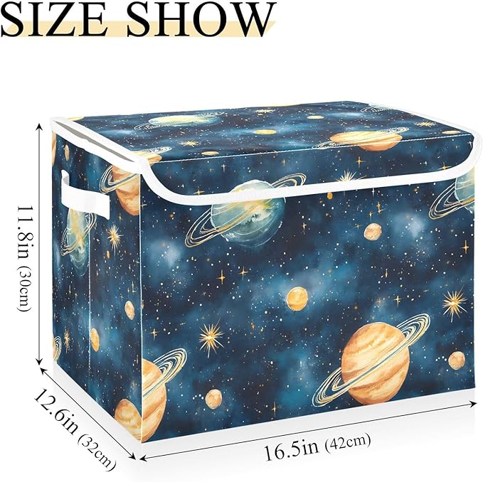 Storage Cube with Lid Watercolor Space Print 16.5×12.6×11.8 IN Collapsible Large Capacity Foldable Storage Basket Bin Organizer