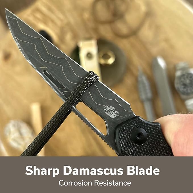 CIVIVI Guile Pocket Knife Folding Knife for EDC 3.25 Damascus Blade Micarta Handle with Reversible Deep-Carry Clip C24062B-DS1