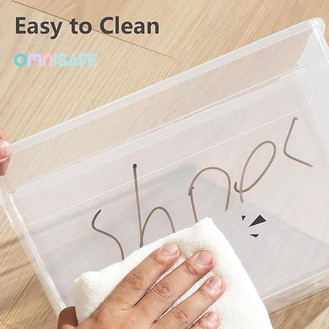 Stackable Plastic Storage Shoebox BPA-Free Nestable Container with Latching Lid to Organize Shoes See-Through Box for Home and Office Multi-Purpose Clear Bins (12 Pack 6 Quart)