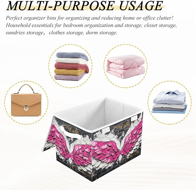 Storage Cube with Lid Wings Pastel Print 16.5×12.6×11.8 IN Collapsible Large Capacity Foldable Storage Basket Bin Organizer