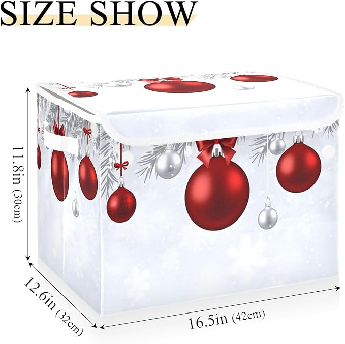 senya Christmas Baskets Collapsible Storage Bins with Lids New Year Fir Branches Red Christmas Balls Storage Boxes Clothes Baskets for Organizing