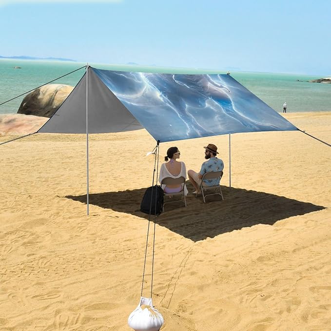ALAZA Dinosaur with Blue Lightning Beach Tent Sun Shelter Portable Canopy Sunshade for Outdoor Camping Picnics Backyard Fun 10x9 ft
