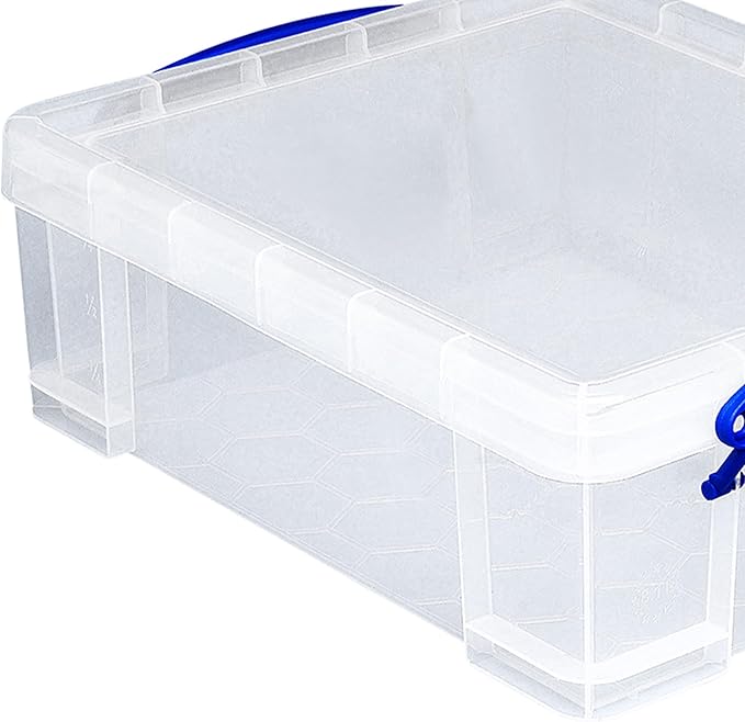 Really Useful Box 4 Pack Storage Bins Clear Plastic Stackable Organizing Totes 8.1 Liter