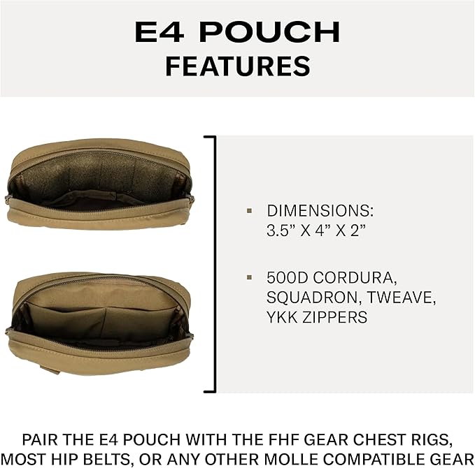FHF Gear E4 Pouch – Large Multipurpose MOLLE Storage Pouch with Dual Zippers for Chest Rigs Hip Belts &amp Outdoor Gear