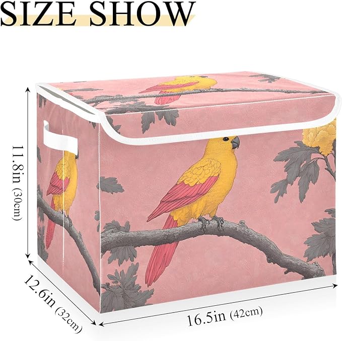 Storage Cube with Lid Elegant Parrot Print 16.5×12.6×11.8 IN Collapsible Large Capacity Foldable Storage Basket Bin Organizer