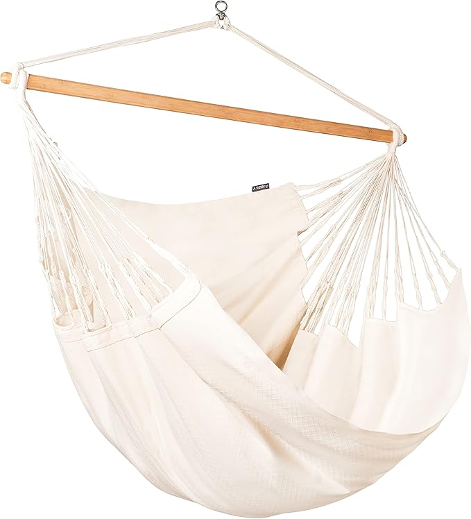 La Siesta® - XL King Habana Cotton Hanging Hammock Chair Indoor Outdoor Hammock Swing Chair Boho Hanging Chair Bedroom Patio Max 355 Lbs Latte