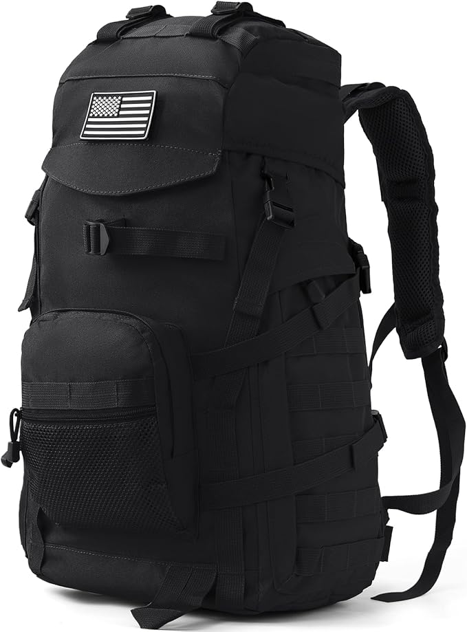 50L Tactical Backpack for Men and Women Water-Resistant Molle Rucksack Large Military Assault Pack for Hiking Hunting Camping Gym &amp Outdoor Survival Black