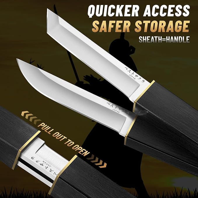 Moontay Mini Katana Knives Set – 2 in 1 Janpanese Tanto Knife with Integrated Wood Sheath &amp Handle Stainless Outdoor Double Knife Set Short Samurai Swords for Camping Survival BBQ Christmas Gif