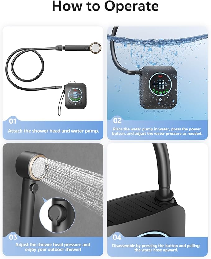 Portable Shower – 8000mAh Rechargeable Camping Shower 6.0L/min Portable Shower Pump Outdoor Shower for Camping Hiking Traveling Washing