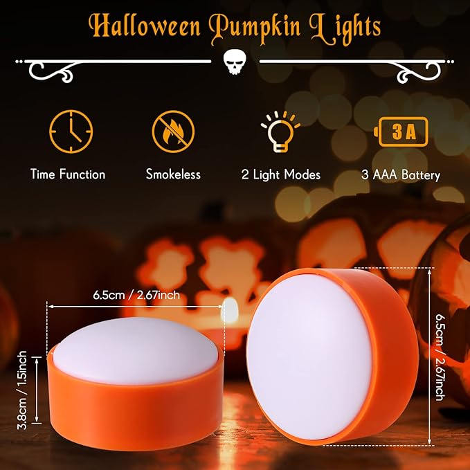 Riakrum 6 Pieces Remote Timer LED Lights with Remote LED Pumpkin Lights Battery Operated Lantern Bright Flameless Candle(Orange White)