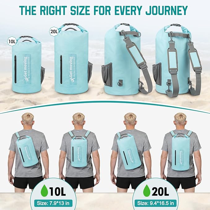 BKNOOU Dry Bag Waterproof Backpack for Women Men 10L/20L Roll Top Dry Bags for Kayaking Waterproof Bag for Travel Boating Beach Camping Hiking &amp Rafting Dry Storage Bag with Phone Pouch