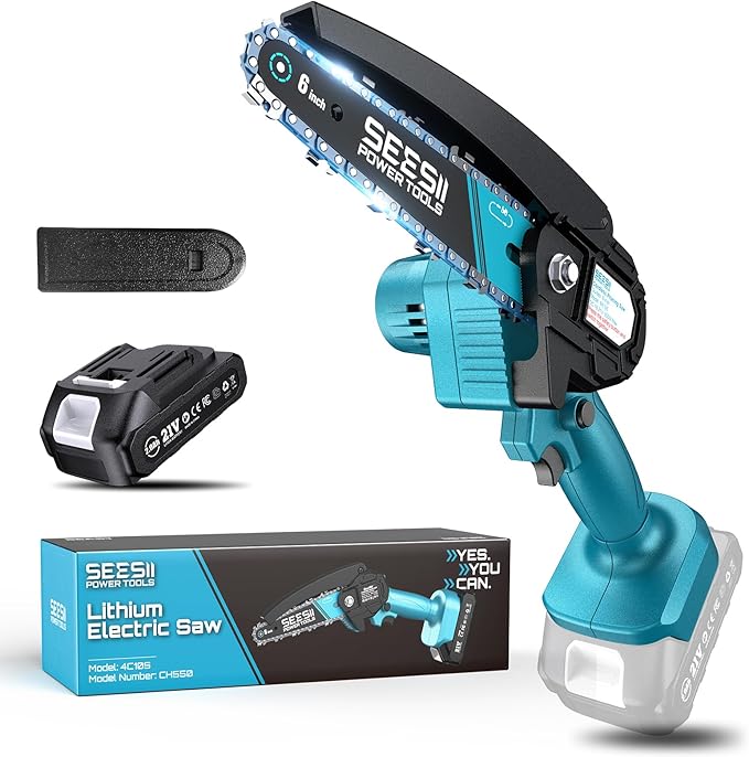Seesii Mini Chainsaw 6-inch Mini Chainsaw Cordless Handheld Electric Power Chain Saw with Battery for Tree Trimming Wood CuttingGifts for Father Dad Husband Men