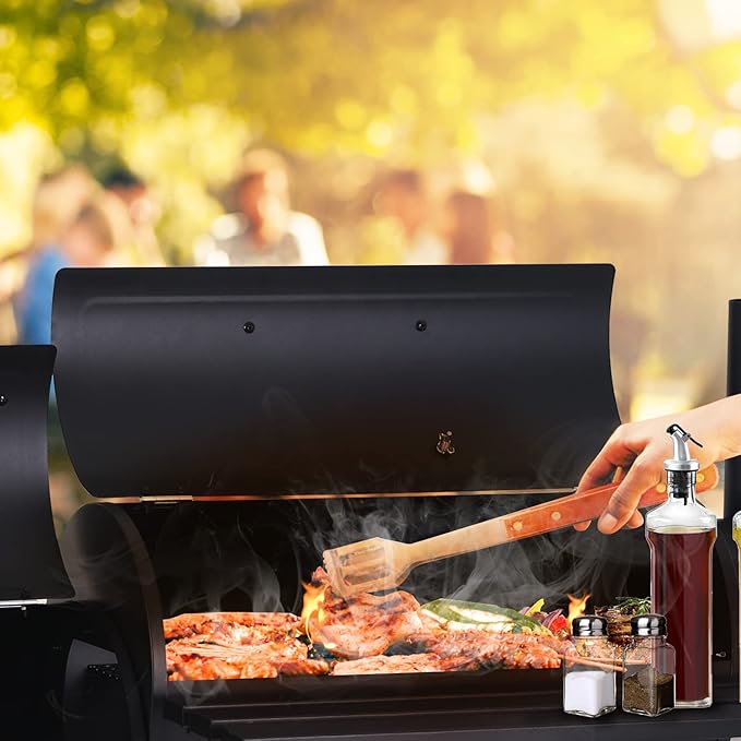 Charcoal Grills Outdoor BBQ Grill Offset Smoker with Wheels Side Fire Box Portable Barbecure Grill for Outdoor Cooking Backyard Camping PicnicsBlack