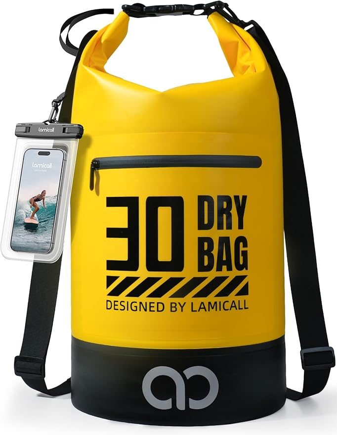 Lamicall 10L &amp 30L Dry Bag Waterproof Backpack - [Zippered Pocket] Roll Top Waterproof Bag Olive Green &amp Lemon Yellow