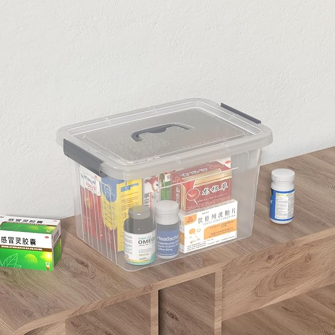 12 Quart Clear Plastic Box with Lid Latching Container with Handle 6 Packs