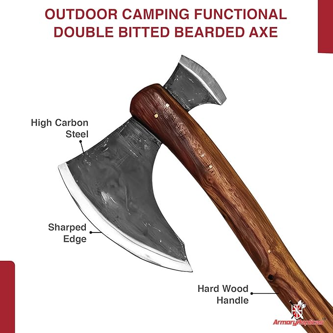 Armory Replicas™ Woodsman Outdoor Double-Bitted Axe – High Carbon Steel Twin Blades with Sheesham Wood Handle 35
