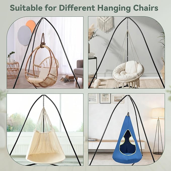 Tripod Hammock Chair Stand for Multi-Use Heavy-Duty Hammock Chair Stand for Indoor &amp Outdoor with Height Adjustable Triangular Design 330 lbs Capacity Easy Assembly Stand Only - Black
