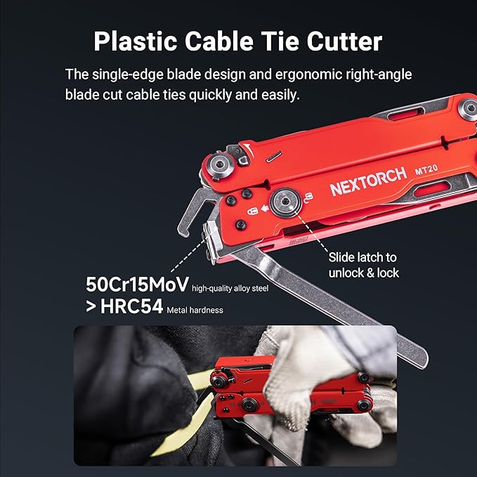 NEXTORCH PIONEER MT20 14-IN-1 Multi-tools Full-SizeVersatile Multi-tool Set with Scissors Needle Nose Pliers Pocket Clip Multi-tool (RED with Glass Breaker)