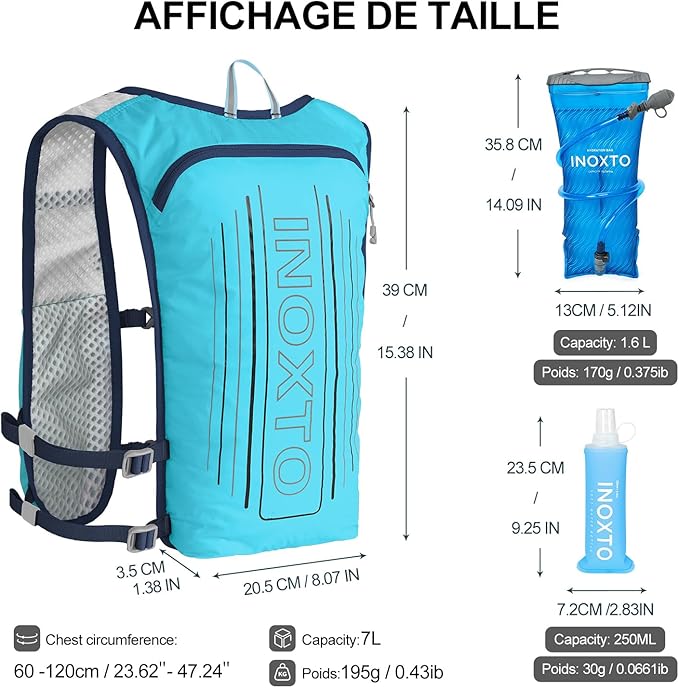 INOXTO Running Hydration Vest BackpackLightweight Insulated Pack with 1.5L Water Bladder Bag Daypack for Hiking Trail Running Cycling Race Marathon for Women Men