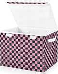 Pink Black Checkerboard Storage Baskets Lidded Bin Foldable Storage Boxes Cubes Lids with 2 Handles for Organizing Closet Home Office