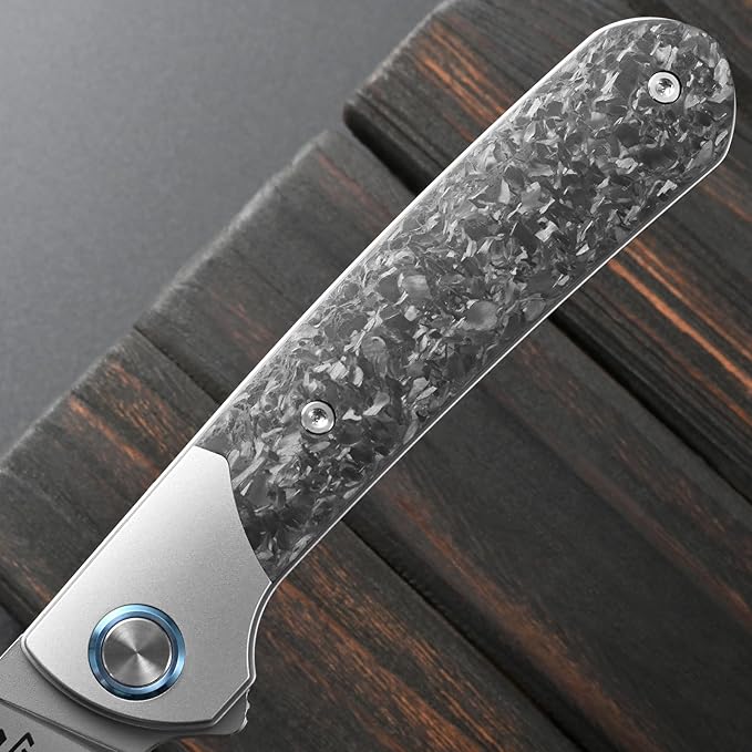 Sitivien ST995 Folding KnifeHandmade M390 Pearlescent Polishing Blade Titanium &amp Carbon Fiber Handle EDC Tool Knife for Outdoor Camping Hiking Survival(Gray)