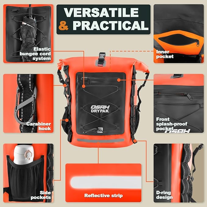 Waterproof Backpack Dry Bag 35L/55L/85L – Heavy Duty Roll-Top Hiking Backpack Sack Keeps Gear Dry for Travel Kayaking Boating Camping Rafting and Fishing