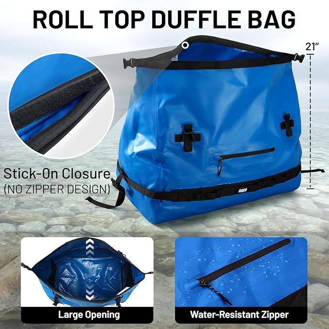 MIER Waterproof Duffel Bag Motorcycle Dry Bag Backpack Large Roll-Top Heavy Duty Dry Duffle Bags for Kayaking Camping Boating Gym Beach Cruise Ship 60L/80L