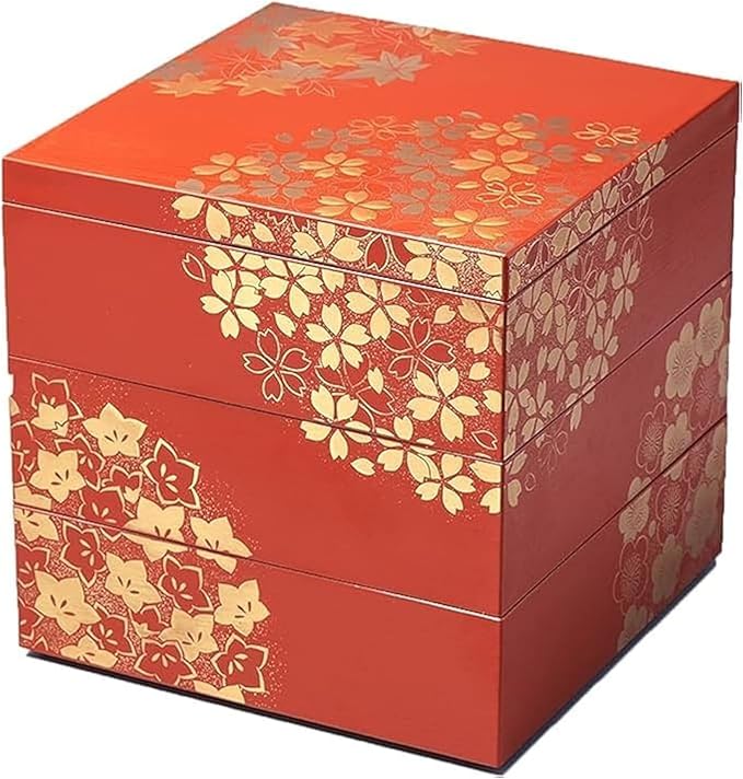 Japanese Jubako Box 3 Tiers Stacking Box with Lid Dishwasher Safe Yamanaka Lacquerware Hand-painted by Craftsmen