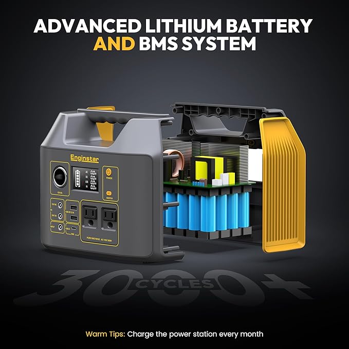 Portable Power Station EnginStar 300W Solar Generator 110V 296Wh Power Bank Two Pure Sine Wave AC Outlet 80000mAh Lithium Battery Pack for Camping Outdoors Trip RV Hunting Vans Emergency Backup