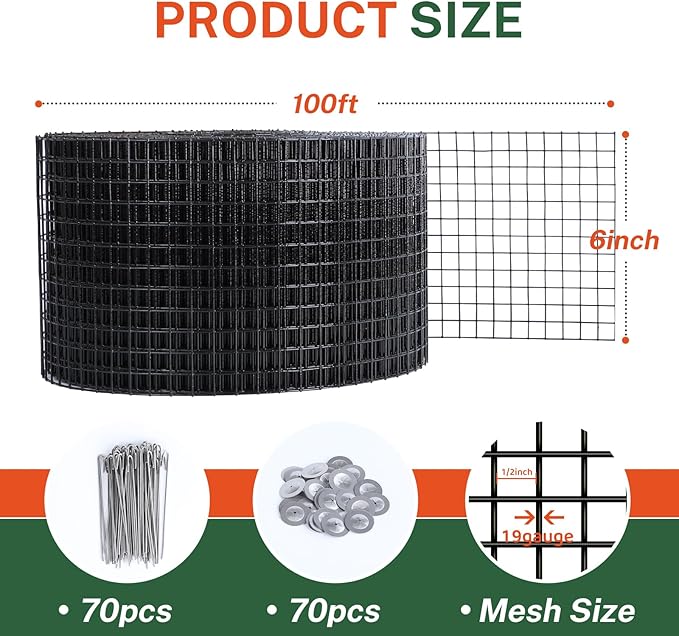1/2 6 X 100' Solar Panel Bird Guard Mesh with 60 Fastener Clips Critter Guard for Solar Panels PVC Coated Galvanized Bird Guard for SquirrelBirdCritters Proofing