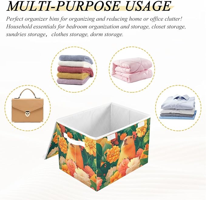 Storage Cube with Lid Tropical Capybara Print 16.5×12.6×11.8 IN 1 Pack Collapsible Large Capacity Foldable Storage Basket Bin Organizer