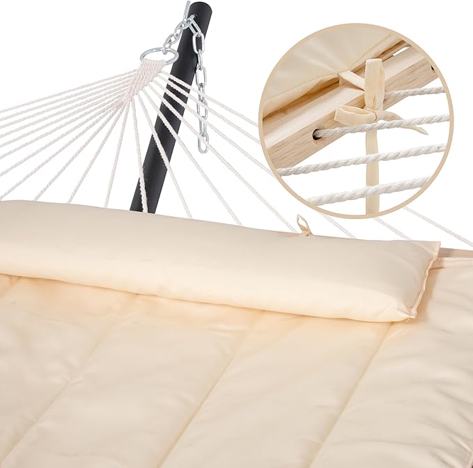 SUNCREAT Two Person Hammock with 12ft Stand Included Max 475lbs Capacity Heavy Duty Free Standing Hammock Beige