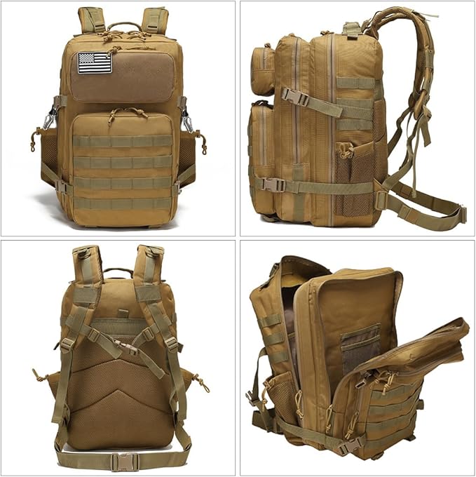 Tactical Backpack Military Backpacks 45L Army Backpacks Large Waterproof Bug out Bag for Fishing Hiking Hunting (Mud Color)