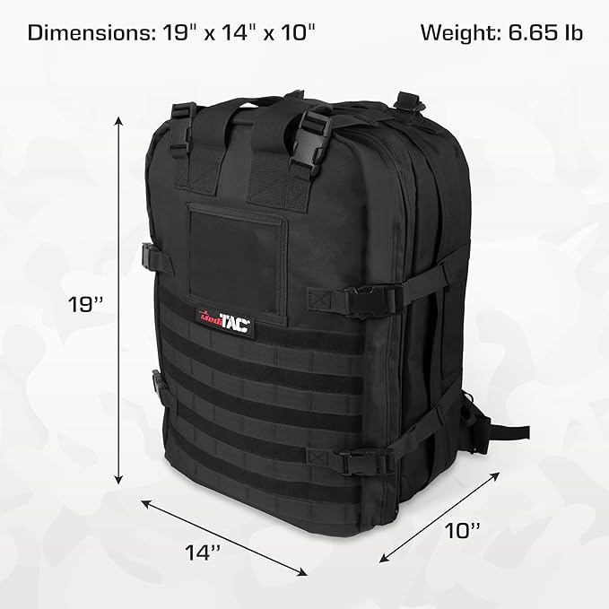 MediTac Deluxe Special Ops Tactical Field Medical Stomp Pack - Largest Backpack for all Gear &amp Equipment - Black