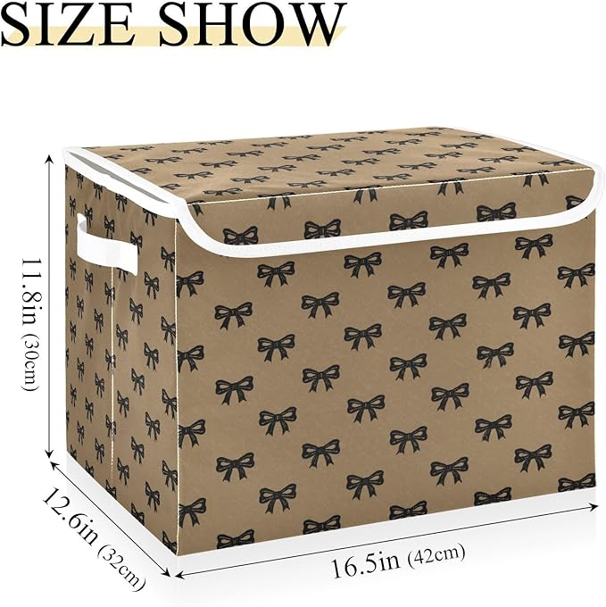 Storage Bins With Lid Stackable Fabric Closet Organizer Clothing Storage Large Boxes For Closet Shelves Bedroom Brown Textured Bow