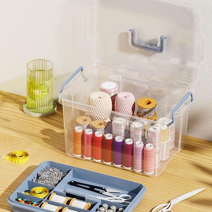 Set of 7 Pack Stackable Storage Bins with Handle Clear Plastic Container BoxPerfects for Snacks Tools CosmeticsToysGadgets Organizer (Set of 7 -Random Color)