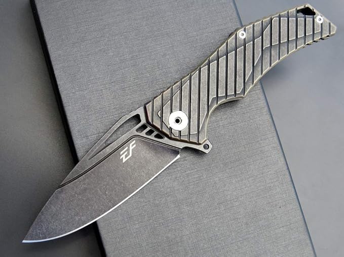 Eafengrow EF955 Titanium Alloy Folding Knife Titanium Handle with Pocket Clip Frame Lock EDC for Camping Tactical Hiking Survival Outdoor
